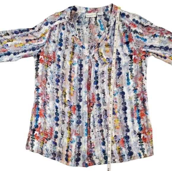 Liz Claiborne Blouse Womens Multicolor Print 3/4 Sleeve Semi Sheer Top Size PS - Picture 7 of 11